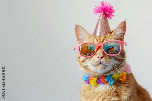Ginger cat dressed up for a birthday party
