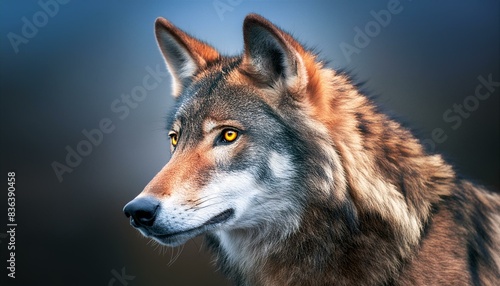  a portrait of a wolf that captures the essence of the animal s majesty. The fur is detailed and realistic  and the background is a smooth gradient. The artist has done a great job of capturing the wo