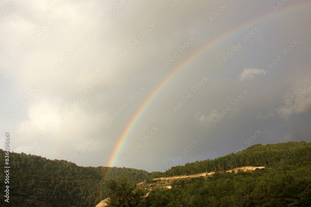 Rainbow on the shores of the Mediterranean Sea in northern Israel. Rainbow on the shores of the Mediterranean Sea in northern Israel.