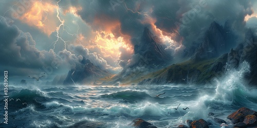 Dramatic Ocean Storm on the Horizon, generative ai