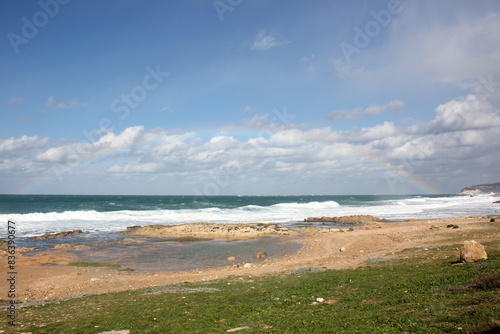 Rainbow on the shores of the Mediterranean Sea in northern Israel.