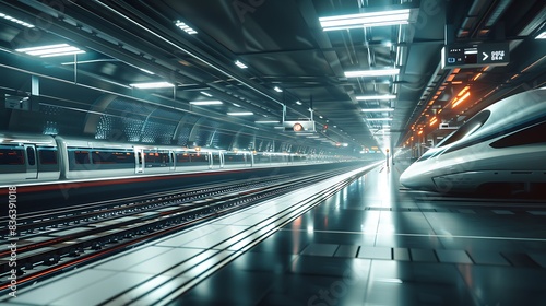 A futuristic train station with sleek, high-speed trains and automated ticketing systems. 8k, realistic, full ultra HD, high resolution and cinematic photography