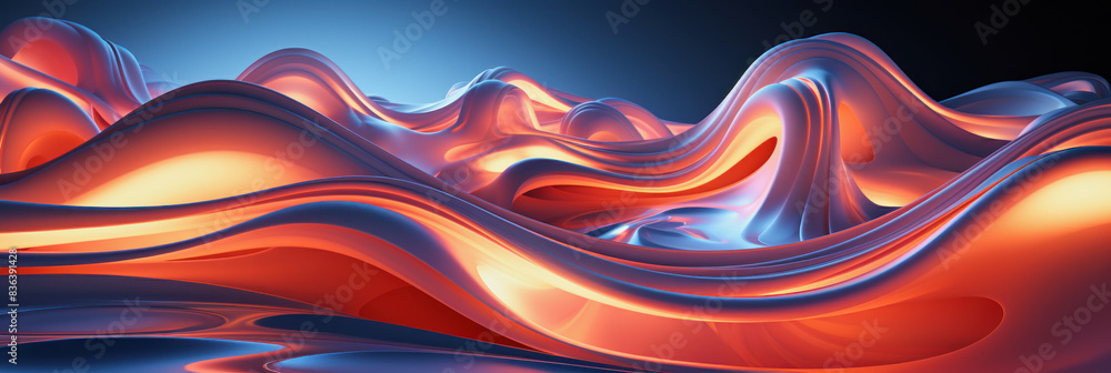 banner illustration of a glowy orange and blue background with 3d wavy shapes banner illustration of a glowy orange and blue background with 3d wavy shapes