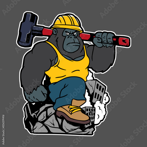 Gorilla Demolition Worker Mascot Vector Illustration