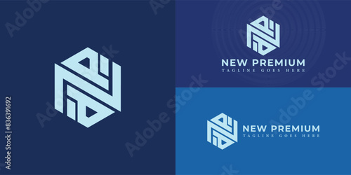 Abstract initial hexagon letters NP or PN logo in soft blue color isolated on multiple background colors. The logo is suitable for accounting and financial company logo design inspiration templates.