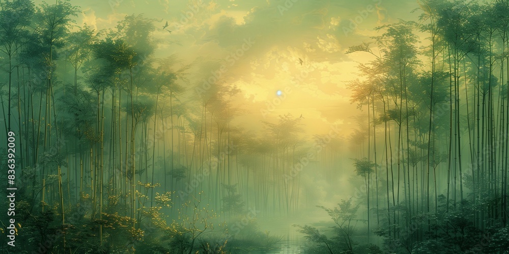 Obraz premium Emerald Tranquility at Dawn, generative ai