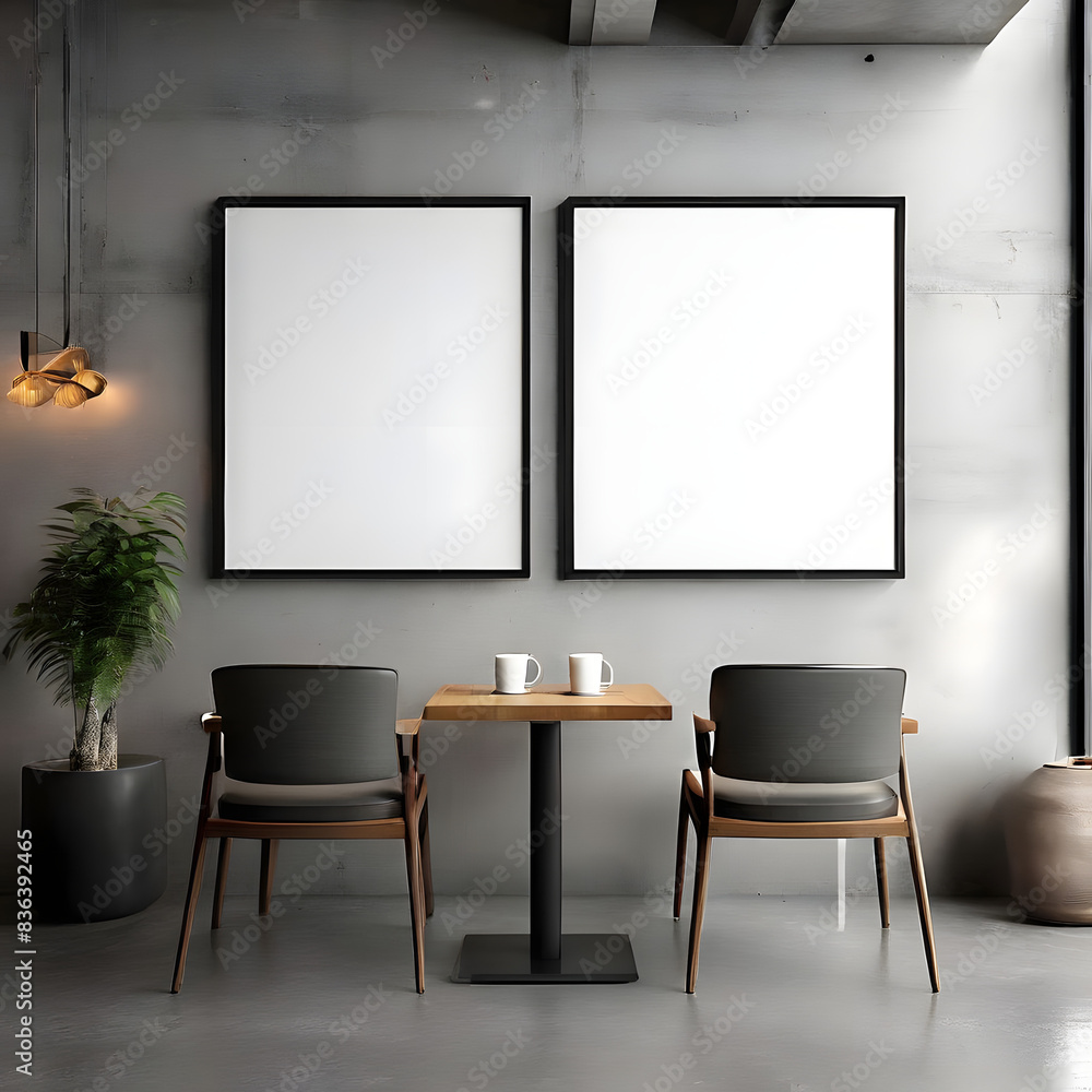 interior of a room with mockup frames on wall interior of a room with mockup frames on wall