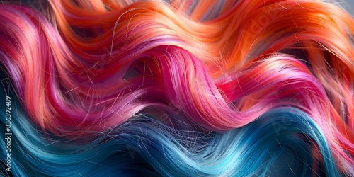 Close-up shot of vibrant freshly dyed hair as an abstract background for salon advertising. Concept Hair Beauty  Salon Advertisement  Vibrant Colors  Close-Up Shots  Abstract Background