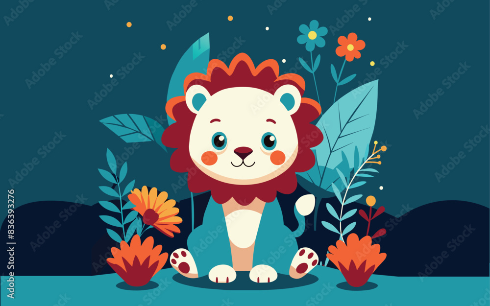 Cute baby lion sitting in garden Cute baby lion sitting in garden