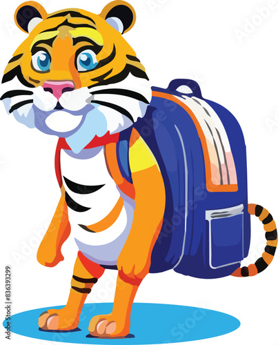 Cute Tiger carrying heavy school bag