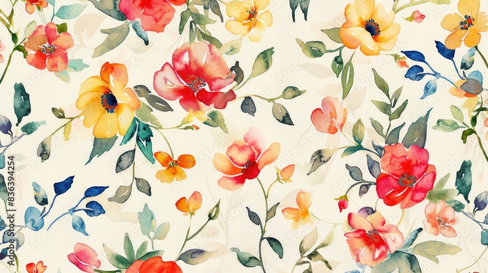 Floral pattern with small flowers in a raster style featuring a hand drawn watercolor sketch Floral pattern with small flowers in a raster style featuring a hand drawn watercolor sketch