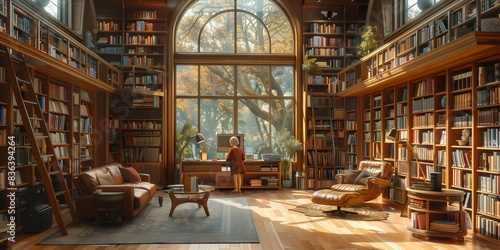 Wallpaper Mural Tranquil Reading Oasis in a Cozy Library, generative ai Torontodigital.ca