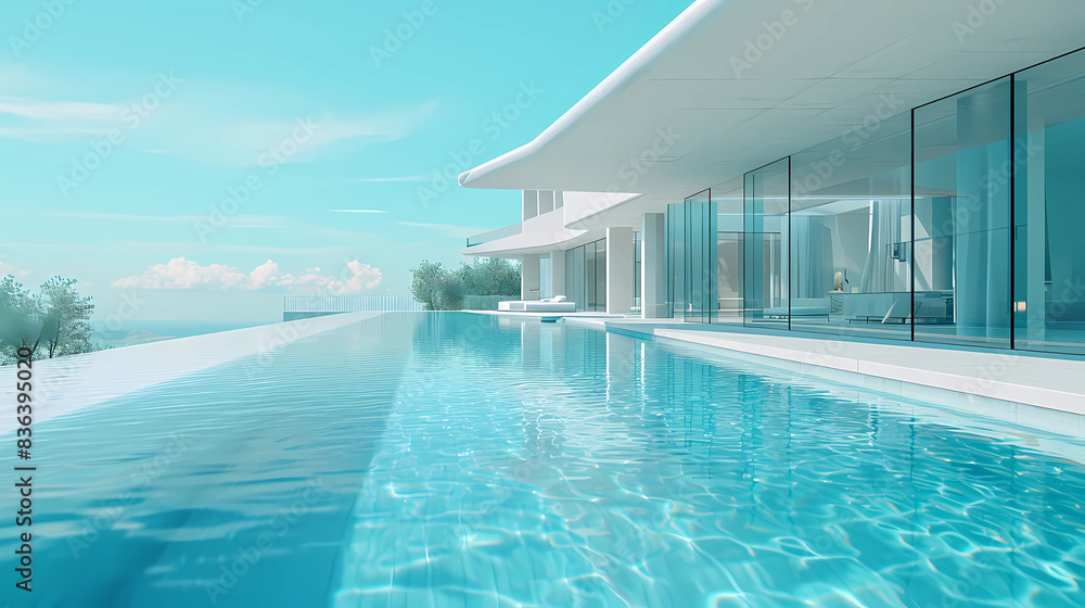 A clean pool on the roof of the modern luxury house A clean pool on the roof of the modern luxury house