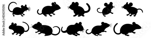 Mouse silhouettes set, pack of vector silhouette design, isolated background