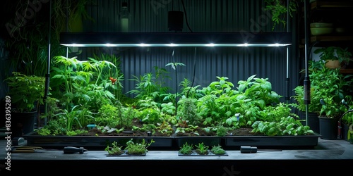 Thriving Under Grow Lights: Hydroponic Garden Setup, generative ai photo
