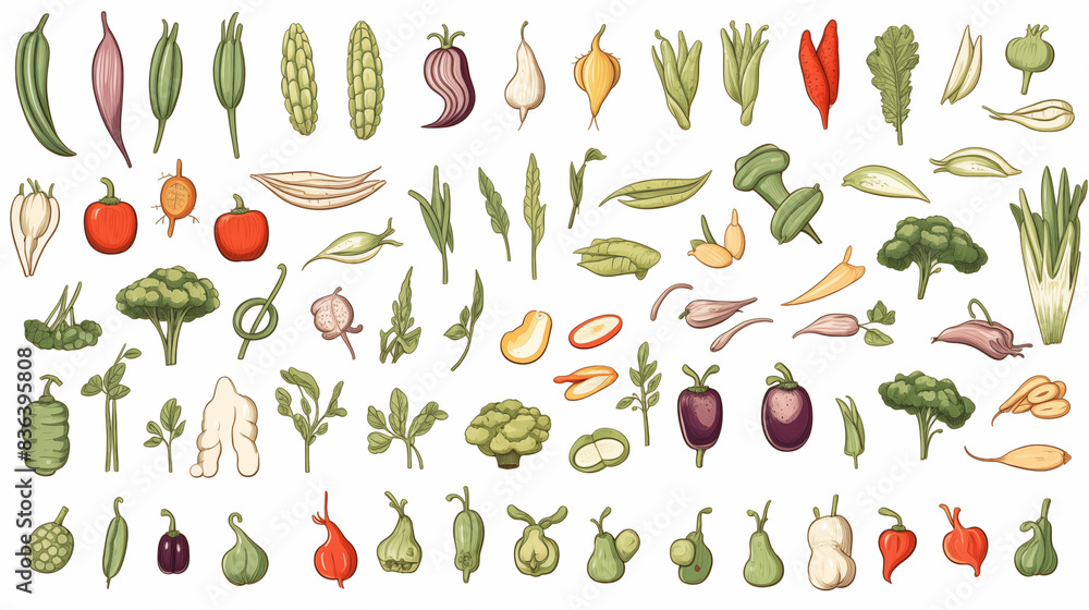 Set d'illustration vectorielle de légumes. Légumes verts, légumineuse, crudité. Aliments sains, nourriture, frais. Pour conception et création graphique. Set d'illustration vectorielle de légumes. Légumes verts, légumineuse, crudité. Aliments sains, nourriture, frais. Pour conception et création graphique.