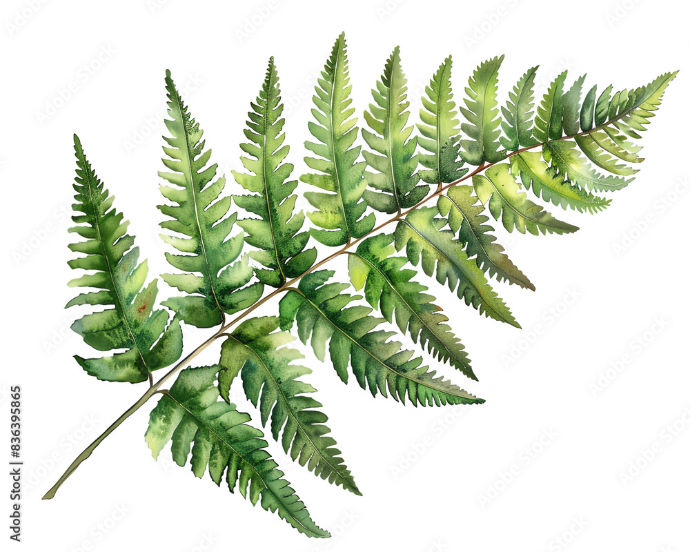 Watercolor illustration of a single green fern leaf with detailed texture, perfect for botanical and nature-themed designs. Watercolor illustration of a single green fern leaf with detailed texture, perfect for botanical and nature-themed designs.
