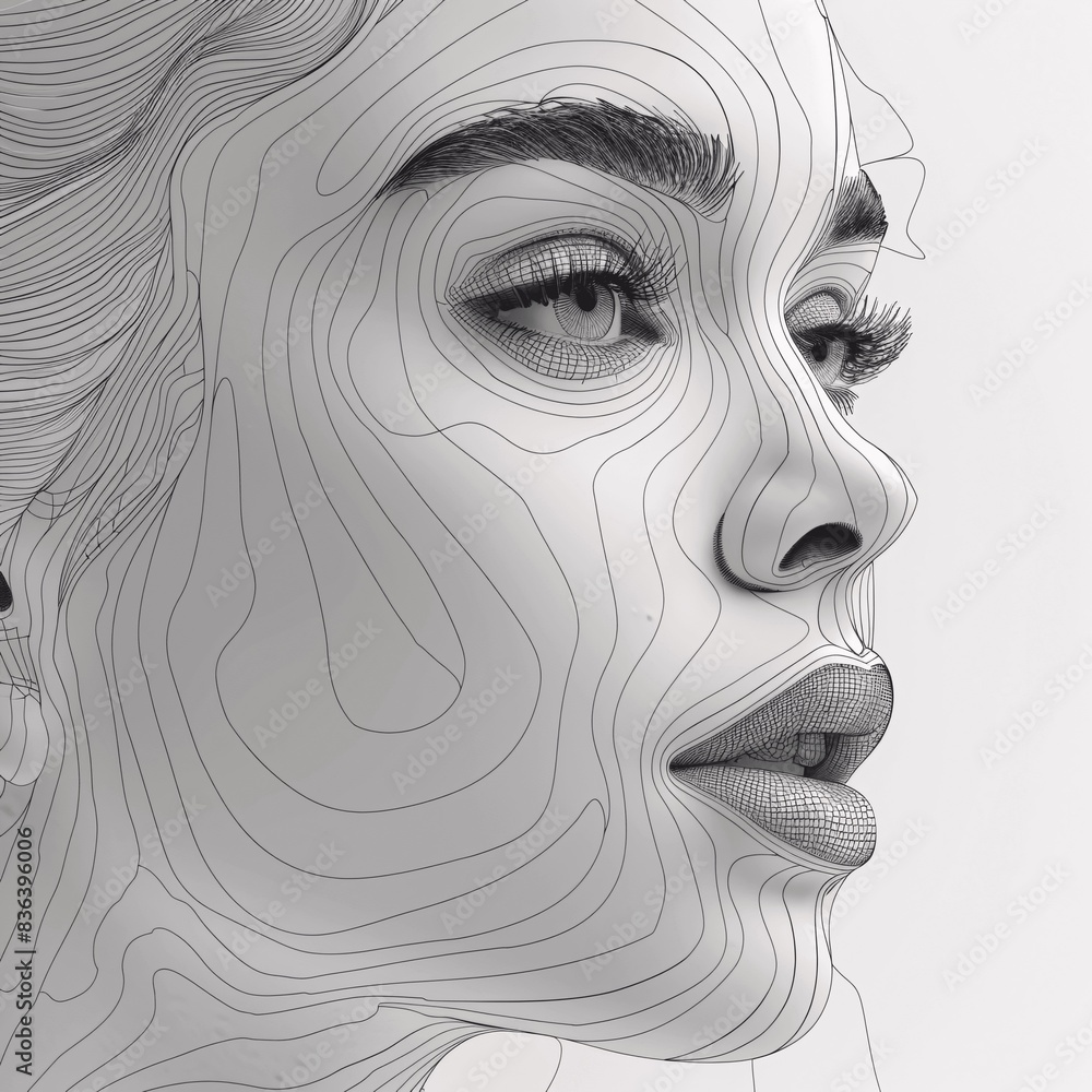 Fototapeta premium Refined contour portrait illustration.