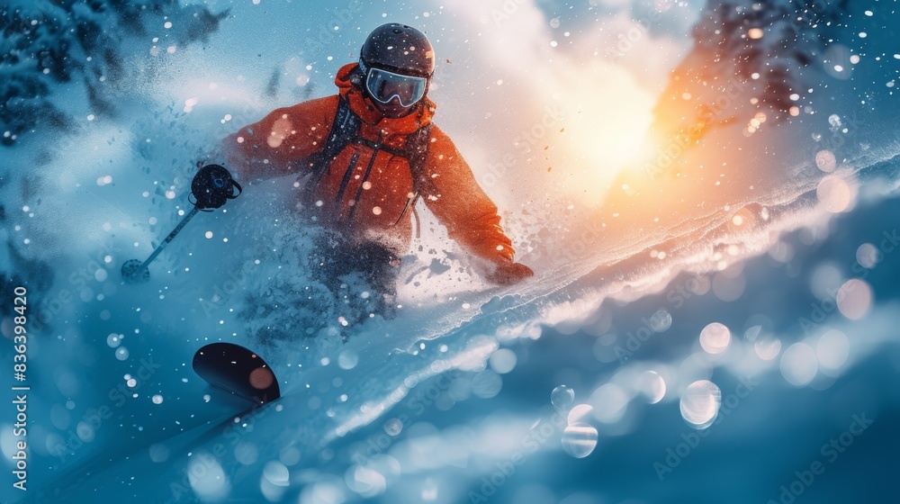 A Man Riding a Pair of Skis Down a Snow Covered Hillside - Generative AI A Man Riding a Pair of Skis Down a Snow Covered Hillside - Generative AI