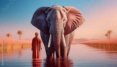 An elephant and a person in the water
