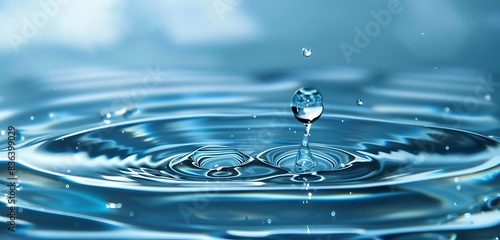 HD capture of water droplets adorning a serene blue background.
