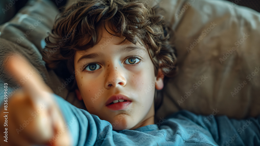child watching Internet videos on his TV - concept of the problem of new generations and technology child watching Internet videos on his TV - concept of the problem of new generations and technology