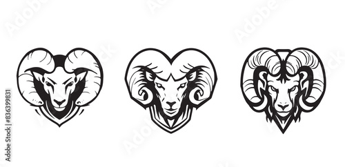 Aries graphic icon. Head ram black sign isolated on white background.