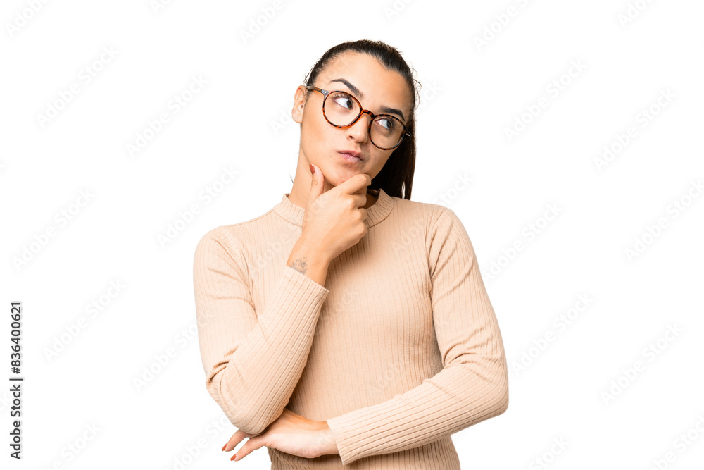 Young beauty woman over isolated chroma key background having doubts Young beauty woman over isolated chroma key background having doubts