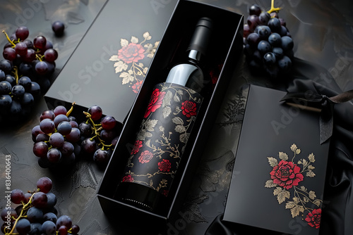 Red wine luxurious packaging gift box, there are grape elements inside 