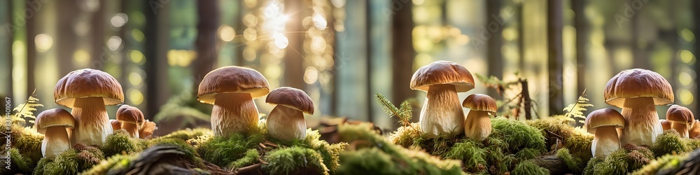 A row of mushrooms are growing on a mossy log