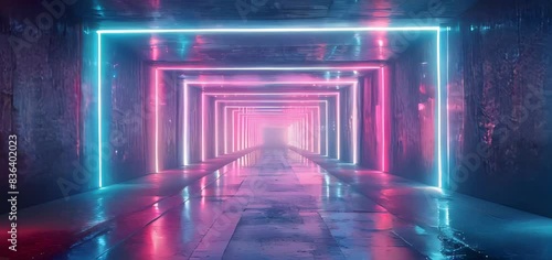 Neon Lights Tunnel in a Futuristic City at Night