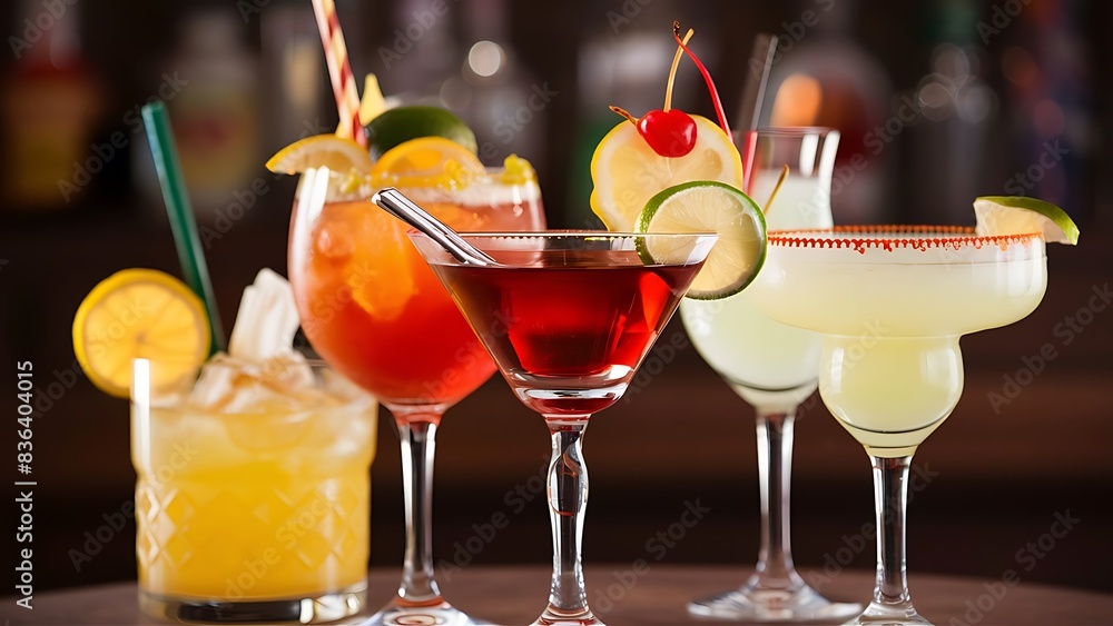 Selective focus on cold fresh summer cocktails in glasses Selective focus on cold fresh summer cocktails in glasses