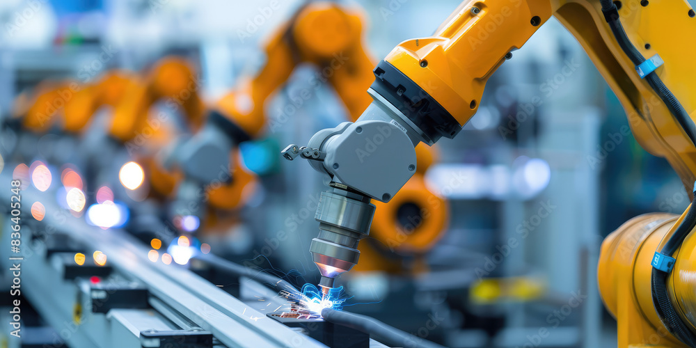 Industrial automation, robot welding and soldering with impeccable accuracy on a production line Industrial automation, robot welding and soldering with impeccable accuracy on a production line