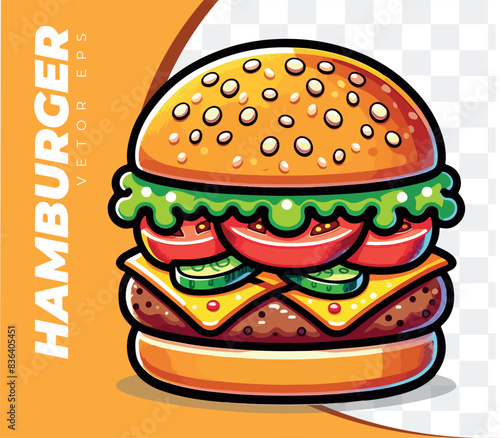 Hamburger Cartoon, EPS vector (Made by AI and vectorized in Illustrator)
