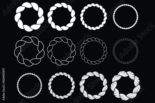 Round rope curve symbol set. Different thickness circular ropes set for decoration. Rope vector. Rope design. 