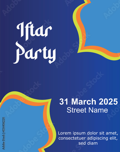 iftar Party card, inviting card, iftar party invitation card, BLue