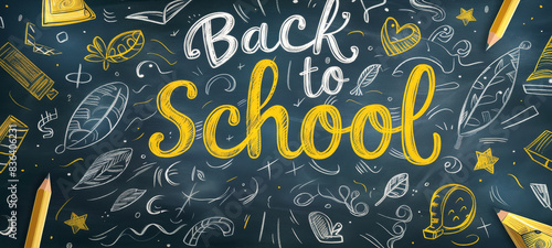 Handwritten Back to School Chalkboard Illustration With School Supplies