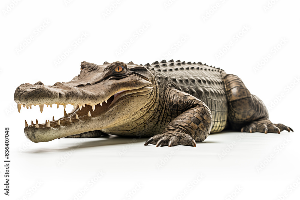 Fototapeta premium Crocodile over isolated white background. Animal