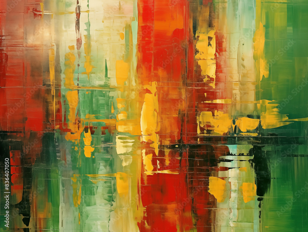 Abstract painting with red, yellow, and green Abstract painting with red, yellow, and green