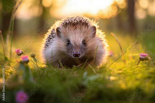 Hedgehog  at outdoors in wildlife. Animal