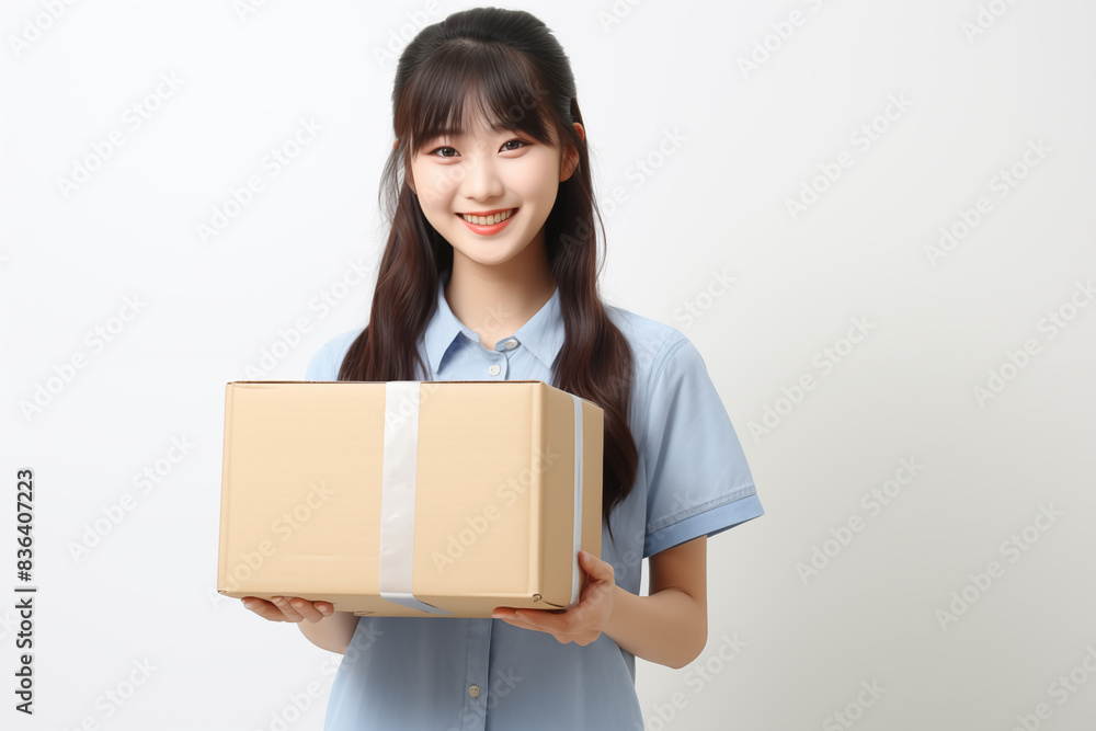 Teen pretty Japanese girl over isolated white background holding a gift Teen pretty Japanese girl over isolated white background holding a gift