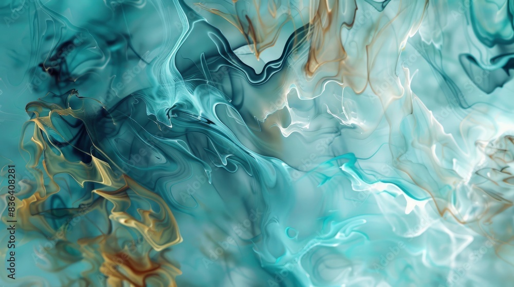 Cyan and bronze paint merging, Ink Artistry, peaceful shimmer emanates from fluid currents, digital photo Cyan and bronze paint merging, Ink Artistry, peaceful shimmer emanates from fluid currents, digital photo