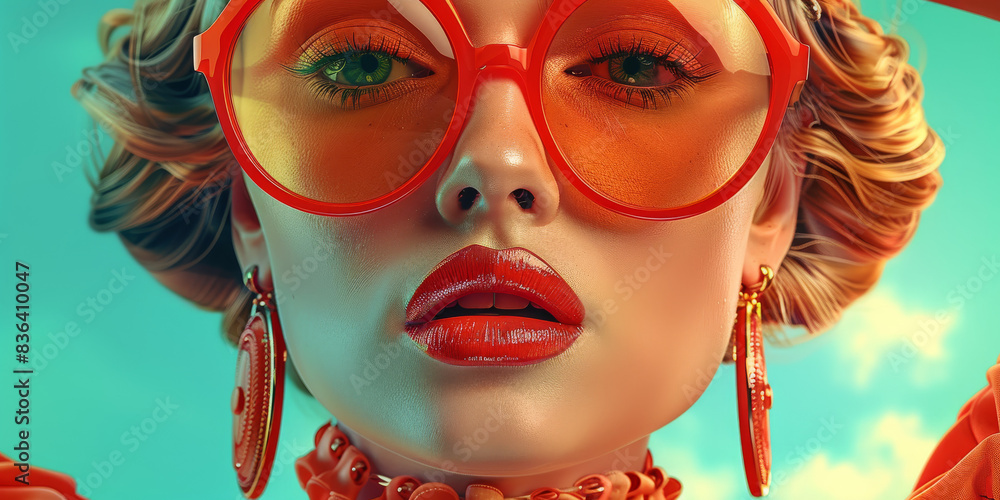 Retro style pastel colors summer background. Fashion woman wearing big sunglasses. Retro style pastel colors summer background. Fashion woman wearing big sunglasses.