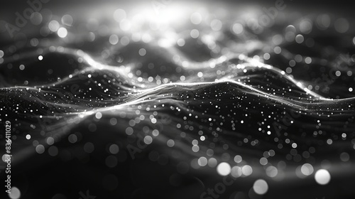 Futuristic dots and lines in 3D. Computer geometric digital connections. Futuristic black grid with particles. Artificial intelligence.