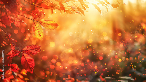 background and frame with autumn leaves in the sun photo