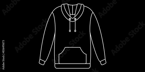 Hand Drawn Elegance Hoodie On Black Background, Casual Men's Fashion Wear Sweatshirt Vector Illustration.	