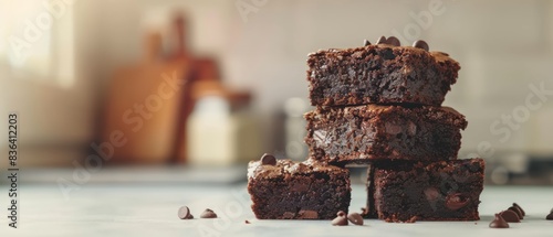 Chocolate Brownie with Chocolate Chips in Kitchen, Gourmet Dessert Treat, Rich and Decadent Indulgence