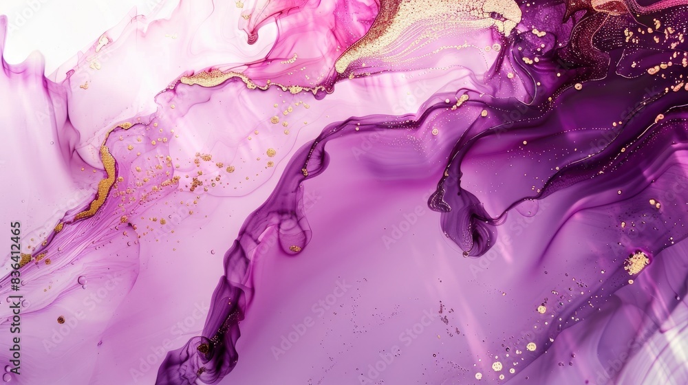 Fototapeta premium Mauve and ivory paint cascading, Ink Harmony, gentle sparkle flows from aqueous streams, yearbook