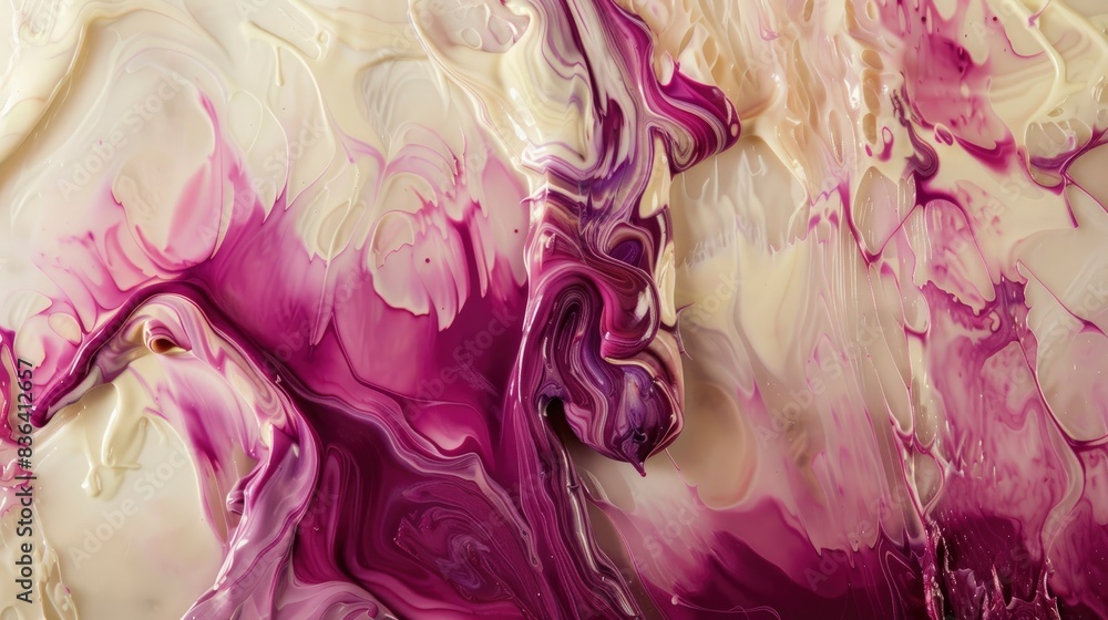 Obraz premium Mauve and ivory paint cascading, Ink Serenade, subdued glow emanates from fluid motions, documentary photo