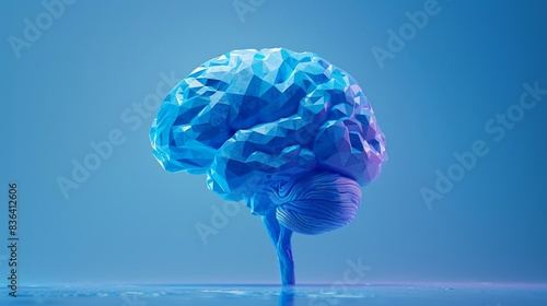 The human brain illustrated in polygons on a blue background